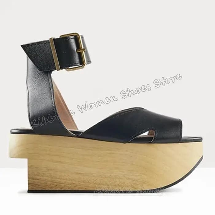 Mule pompe plate-forme couleur mixte mode élégant concis luxe femmes chaussures nouvelle boucle sangle bout rond hauteur augmentant en cuir