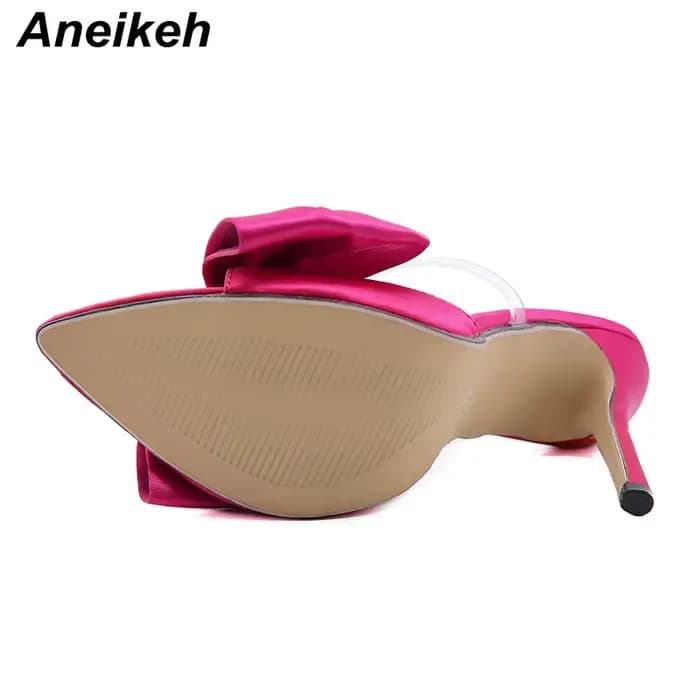Aneikeh été soie papillon-noeud Mule talons hauts femmes sandale pompes 2025 Sexy bout pointu Slingbacks dames chaussure de fête 35-42