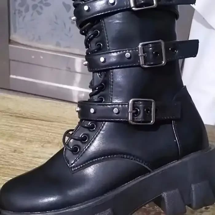 Bottes Mi-Mollet à Lacets et Fermeture Éclair pour Femme