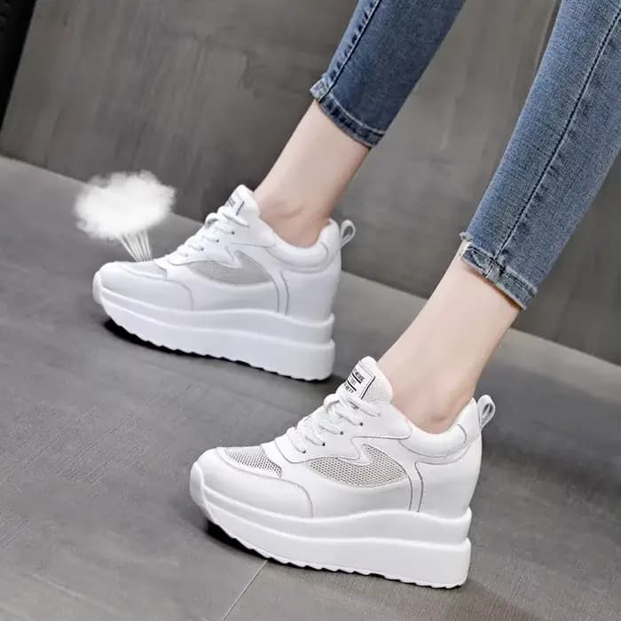 Talons compensés femmes baskets en cuir chaussures de marche hauteur interne augmenter 10 cm femme