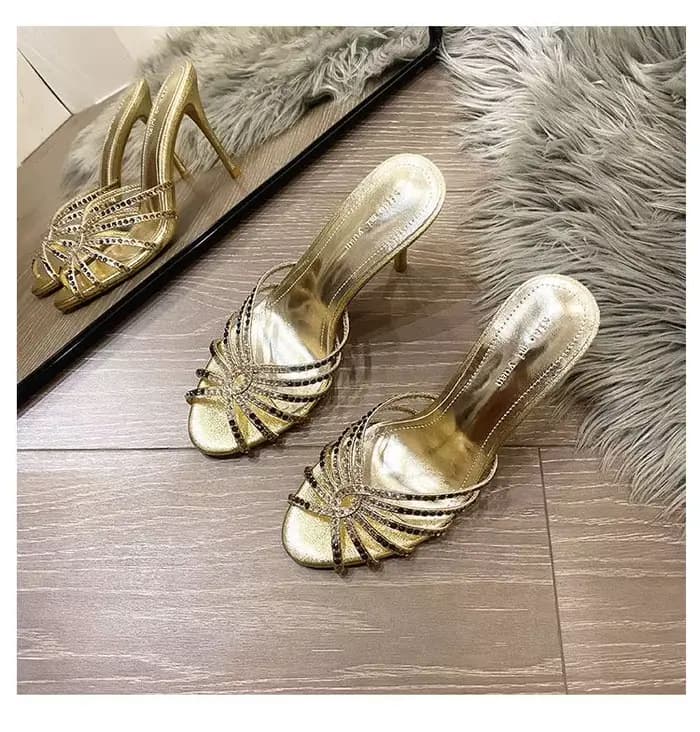 Sandales à talons hauts pour femmes, style quotidien, bouche de poisson, à talons fins, ornées de strass, ouvertes à l'avant, collection été 2026, confortables et élégantes