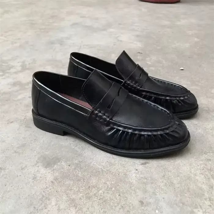 Nouvelles chaussures plates rétro françaises en cuir de veau pur fait à la main