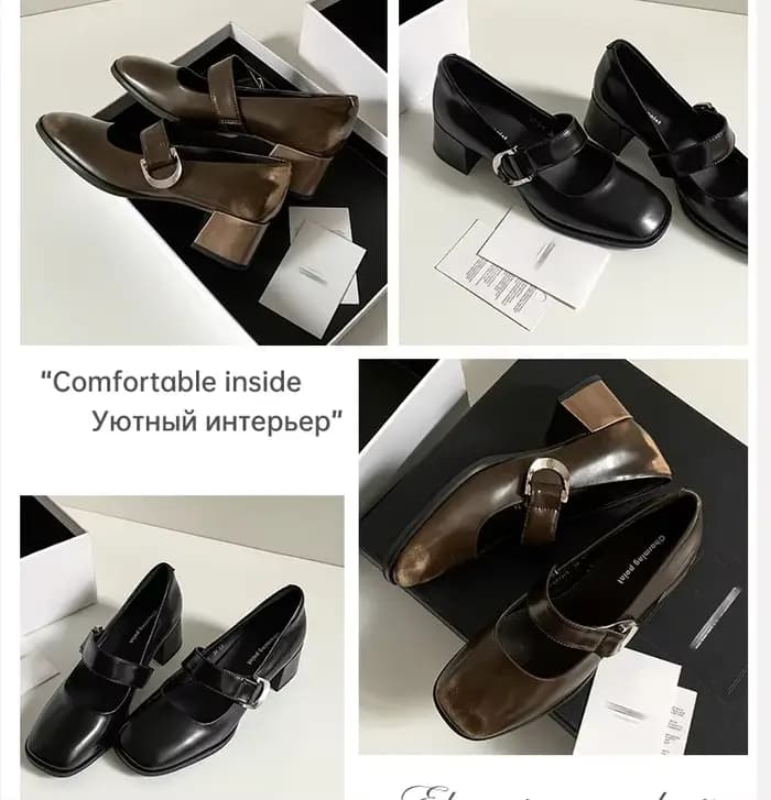 Ods Mary Jane pompes femmes 2025 nouveau printemps luxe véritable cuir de vache moyen bloc talon fait à la main qualité confortable respirant