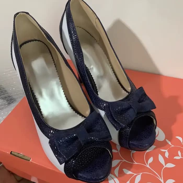 Escarpins pour femmes chaussures talons hauts robe pompes Peep Toe doux noeud papillon nu bleu travail fête