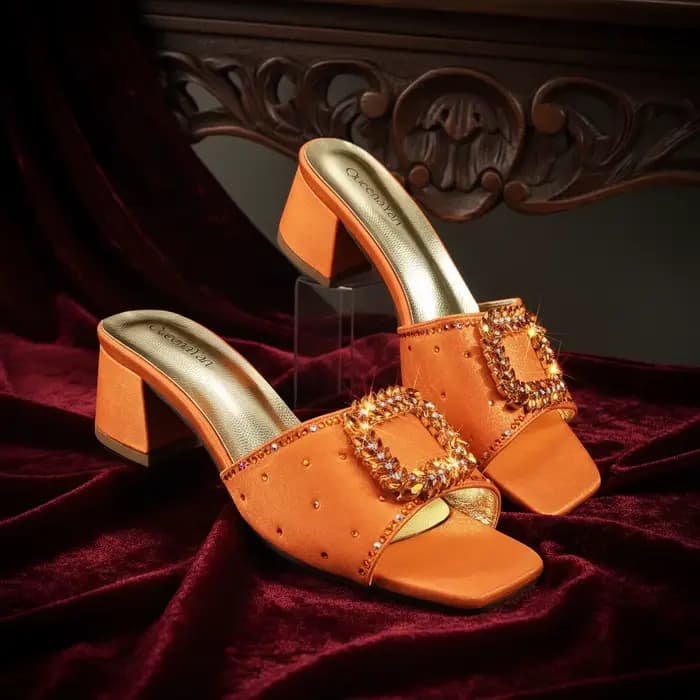 Ensemble élégant de chaussures et de sac de soirée pour femmes, design italien, sandales à talons hauts à bout ouvert avec strass orange, parfaites pour les mariages