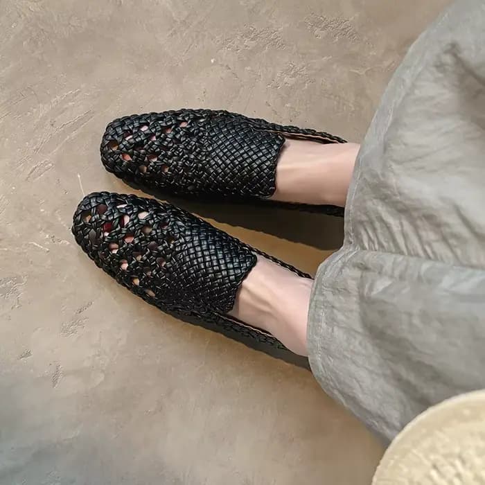 Sandales tressées en cuir véritable pour femme