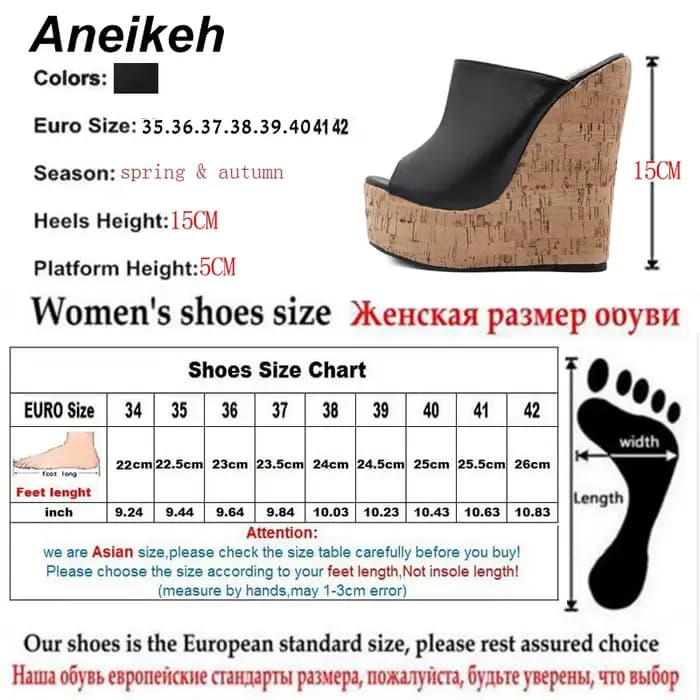Aneikeh noir plate-forme sandales à talons compensés pantoufles 2025 été mode Peep orteil Super haute hauteur Sexy sandale Mules zapatillas mujer