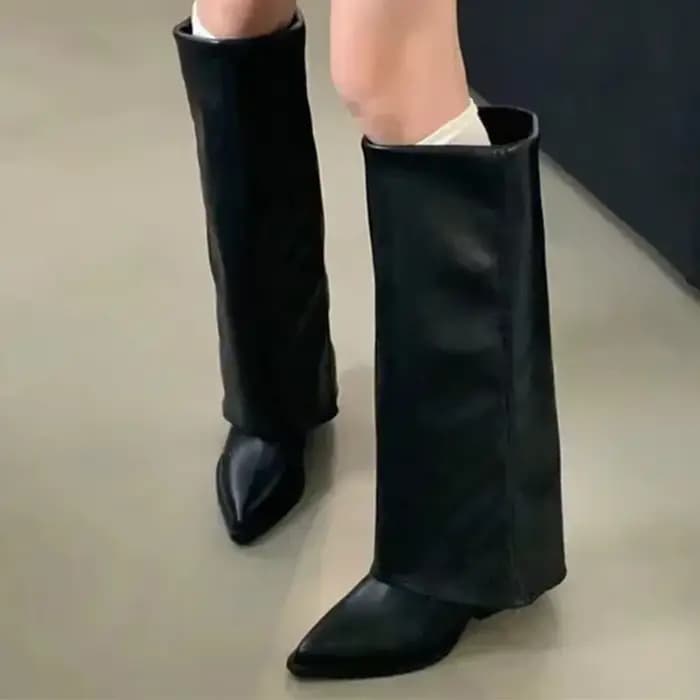 Bottes hautes en cuir épais pour femmes