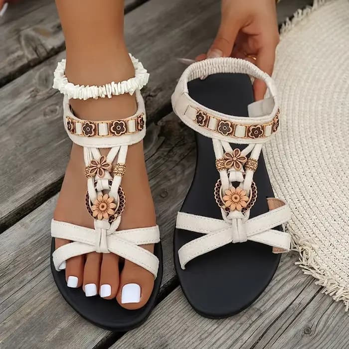 Sandales bohème perlées à fleurs pour femmes été 2025 Style romain