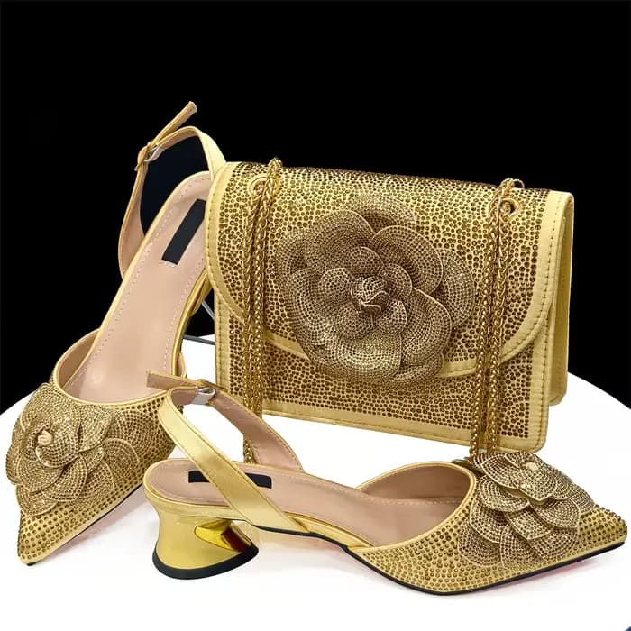 Nouveau Afrique sandale pompes chaussures avec sacs assortis dernières strass femmes africaines talons carrés