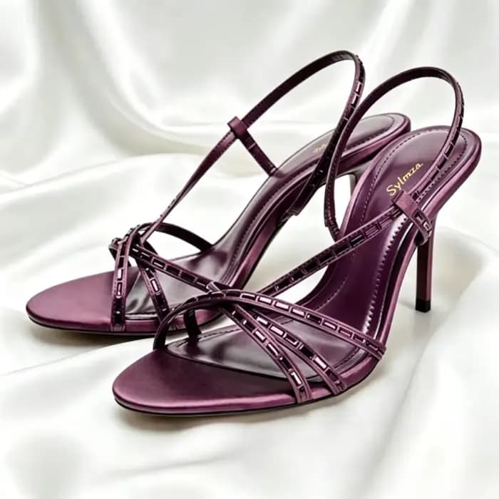 Sandales à talons élégantes en satin violet pour femme
