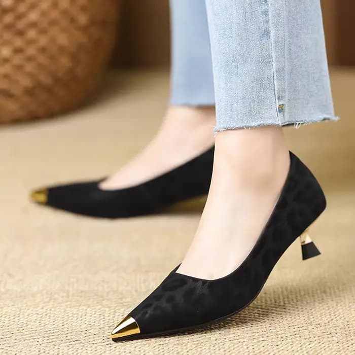 Escarpins à talon chaton, nouvelle collection automne, à bout pointu métallique, décolletés, imprimé léopard, antidérapants et résistants à l'usure