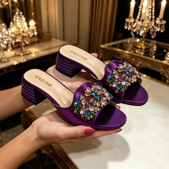 Escarpins violets pour femmes 2026 - Élégance italienne avec accents en strass pour mariages et soirées - Grandes tailles