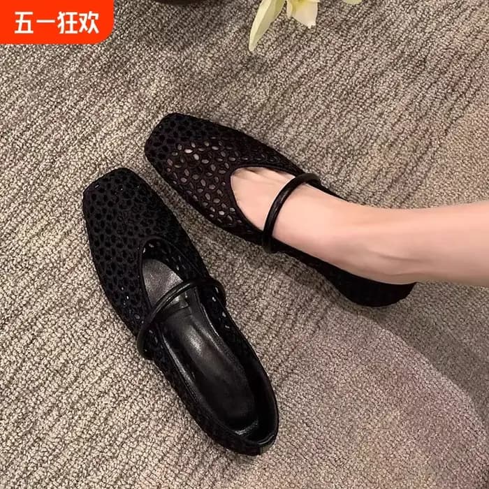 2025 zapatos de Ballet de malla hueca para mujer