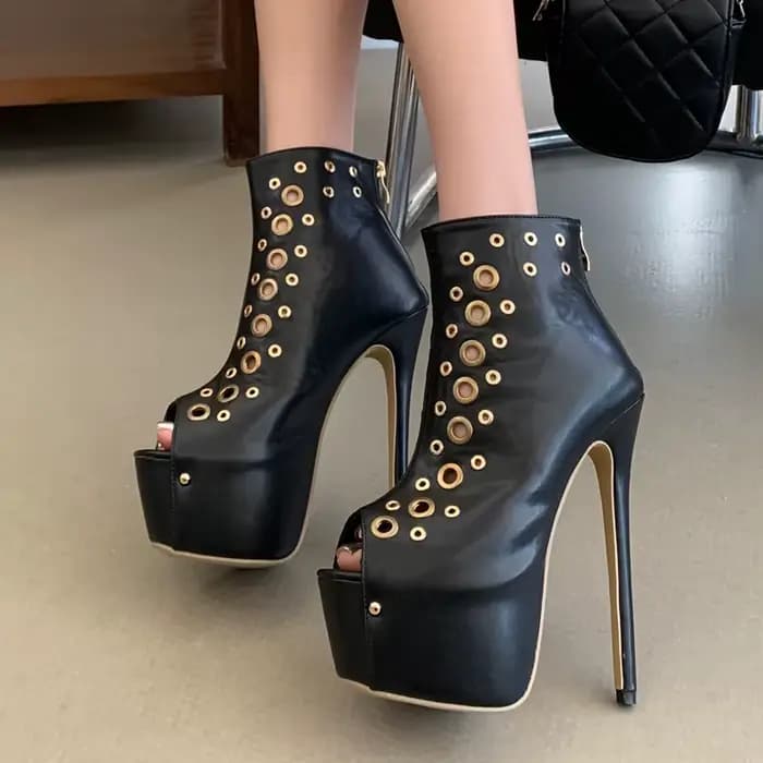 Eilyken Nouveau Design Sandales Femme à Plateforme en Métal Creux Peep Toe Talons Aiguilles Sexy Chaussures
