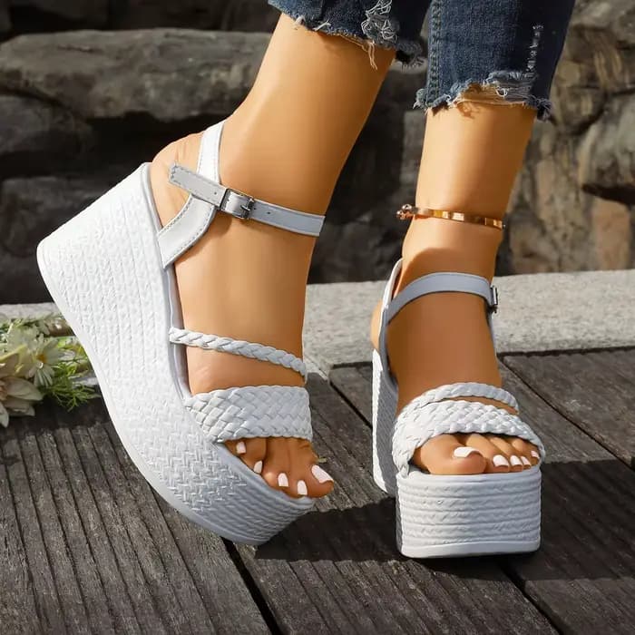 Sandales à plateforme épaisse blanche en cuir Pu pour femmes