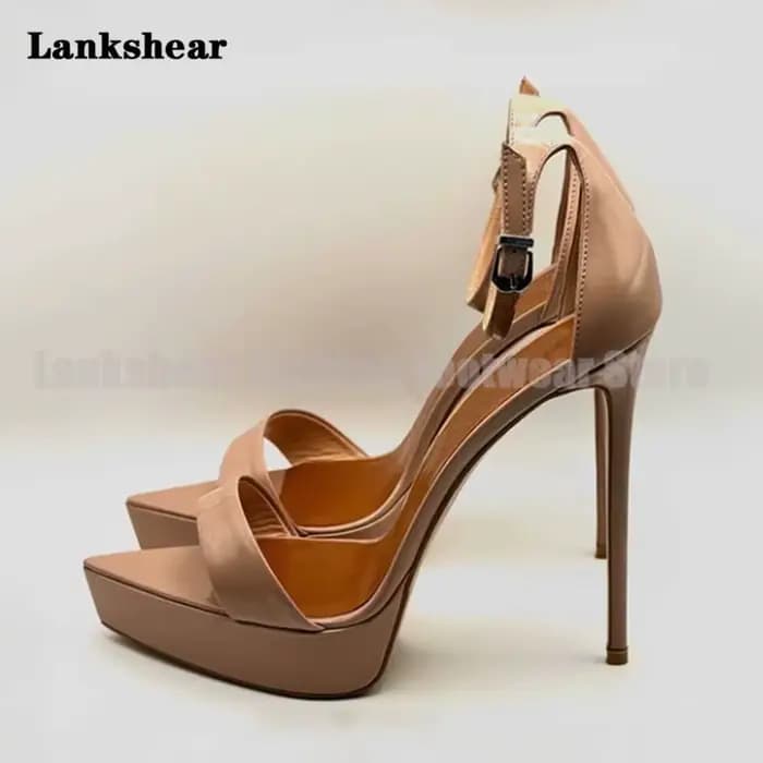 Noir/rouge/abricot/cuir verni plate-forme sandales concepteur femmes bout ouvert Sexy Super talons hauts Sandalias De Mujer Verano