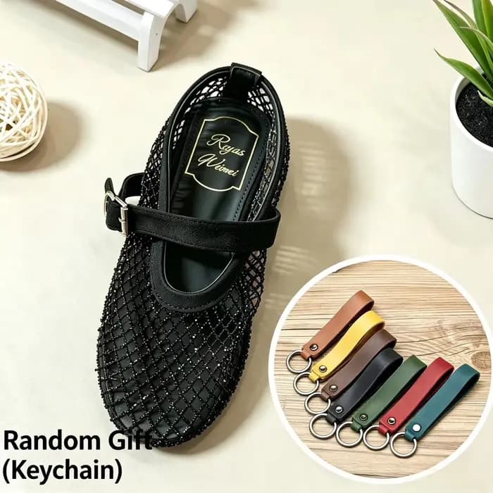 Sandales Water Diamond Ballet Dance Shoes Women's Edition 2026 Retro Suede Flat Bottomed Fishing Net Hollowed Out single