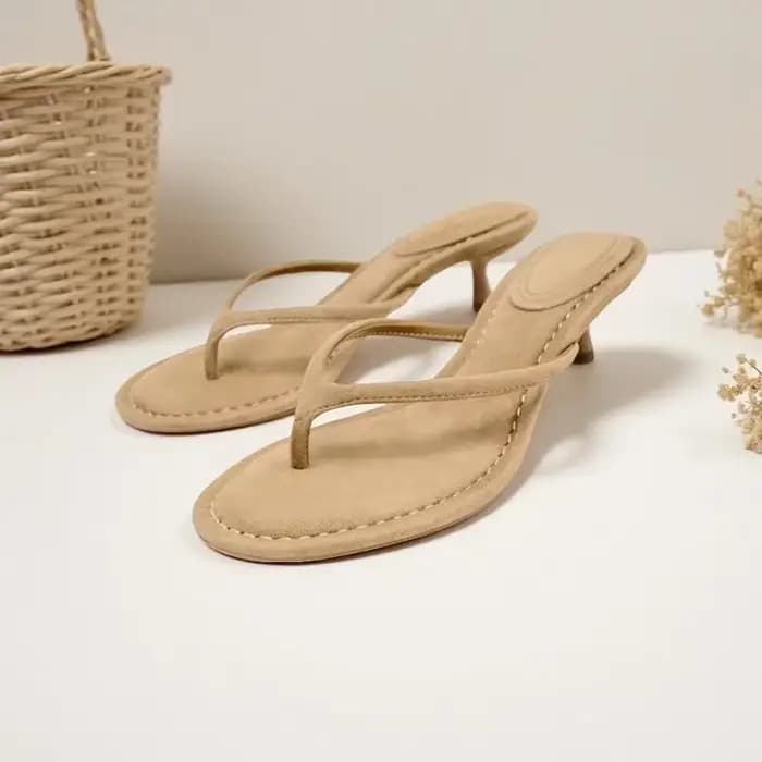 Sandales à talons en daim marron pour femmes tongs d'été