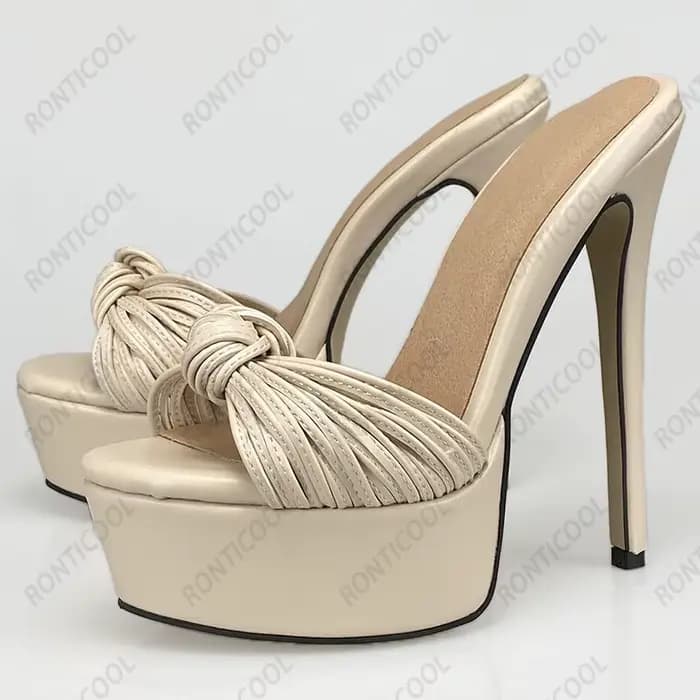 Ronticool-Mules à plateforme faites à la main pour femmes, sandales d'été, sexy, talon aiguille, Parker ouvert, fabuleux, chaussures de soirée noires, taille US 5-20