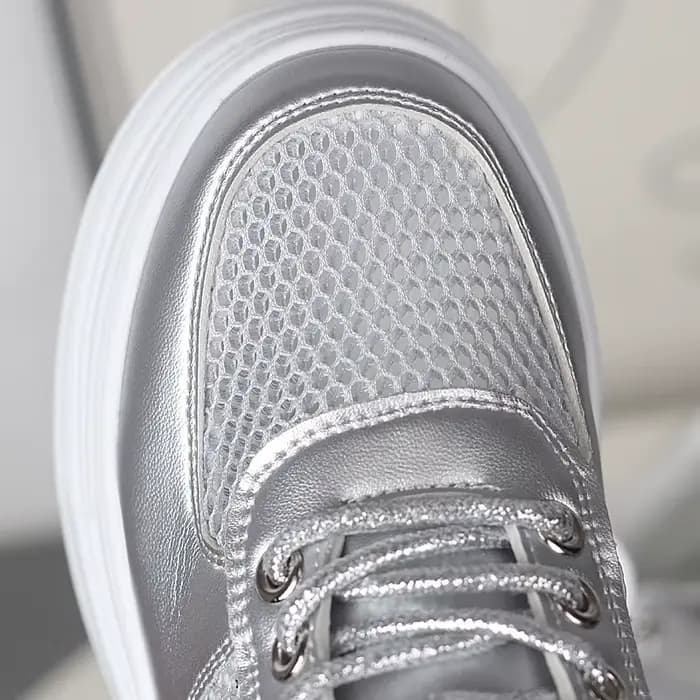 Baskets à plateforme en cuir véritable pour femmes