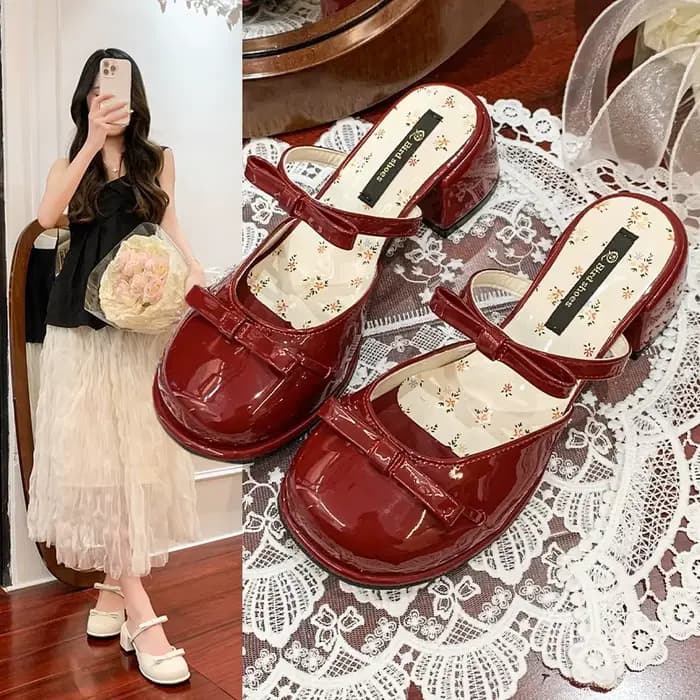 Bow Mary Jane Baotou sandales femmes 2025 été nouveau vêtement extérieur fée jupe mode bloc talon talons hauts