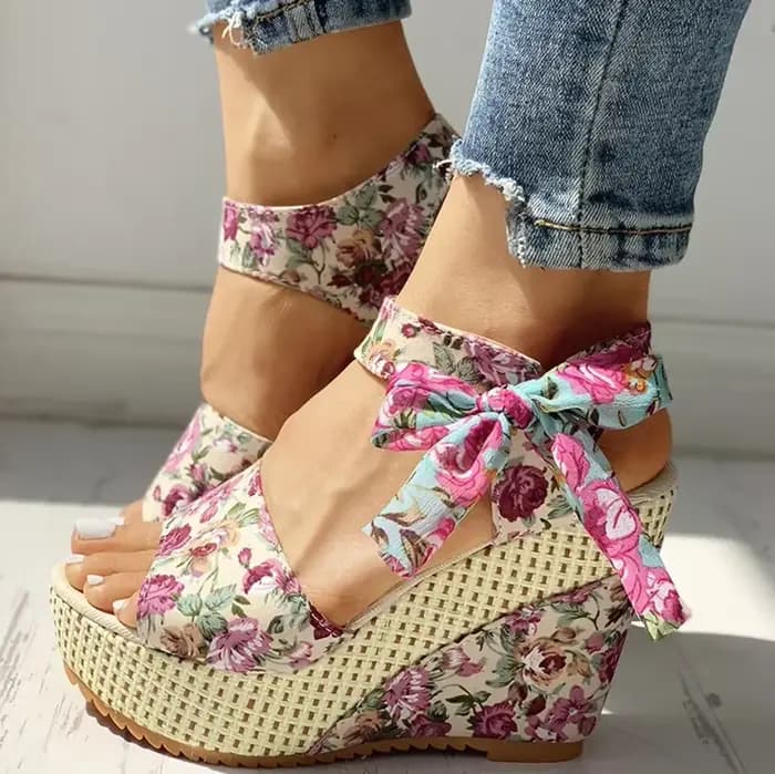 Sandales Compensées Confortables à Lacets pour Femme