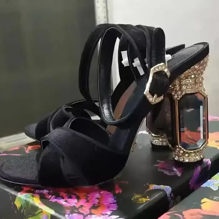 Sandales à talon épais en strass de verre violet pour femme