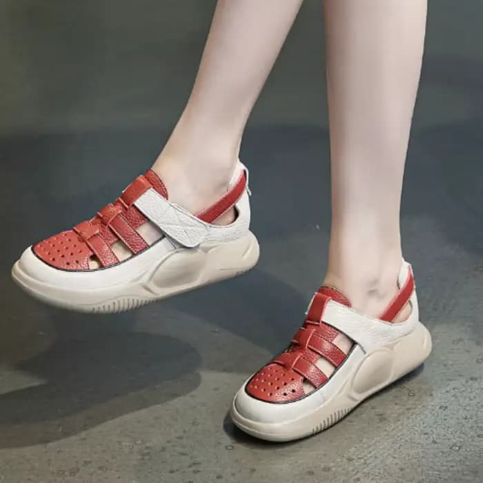 ZXRYXGS Nouveauté Été 2026 Sandales Compensées pour Femme en Cuir de Vachette Respirant