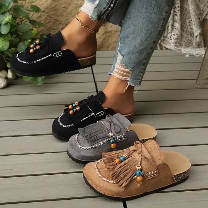 Nouvelles mules pour femmes 2026 style rétro à pampilles et perles