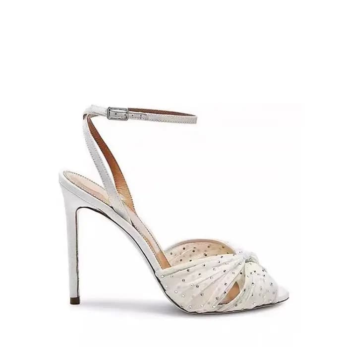 Talons aiguilles printemps et été nouveau bout pointu dentelle peu profonde maille strass chaussures de mariage plates robe de banquet sandales pour femmes