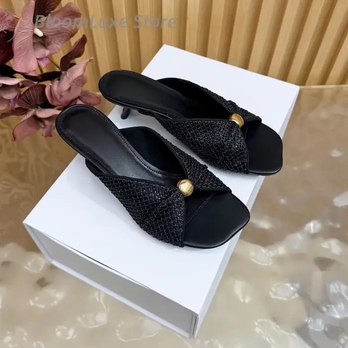 Mules tissées en raphia torsadé pour femme