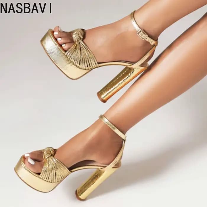 NASBAVI femmes bande étroite sandales or plate-forme sandale 12 cm semelle épaisse talons hauts dames sandale été gladiateur femmes chaussures 42