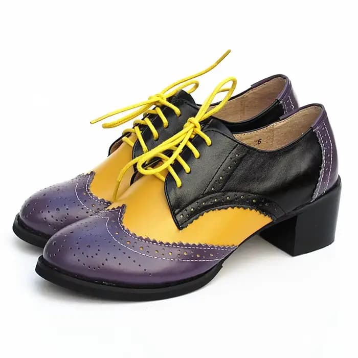 Oxford pompes chaussures femmes Vintage en cuir de veau Patchwork 5cm dame talons épais rétro