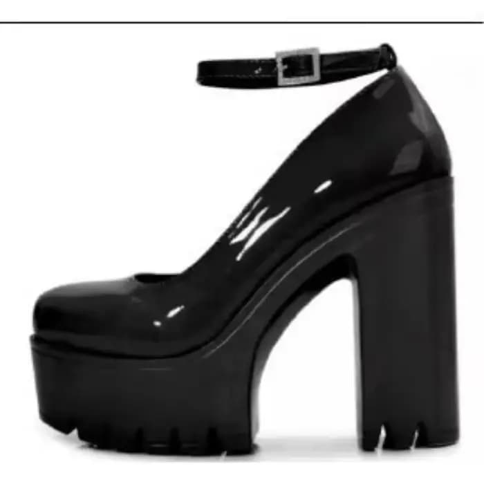 Escarpins sexy pour femmes à talons épais et plateforme noirs