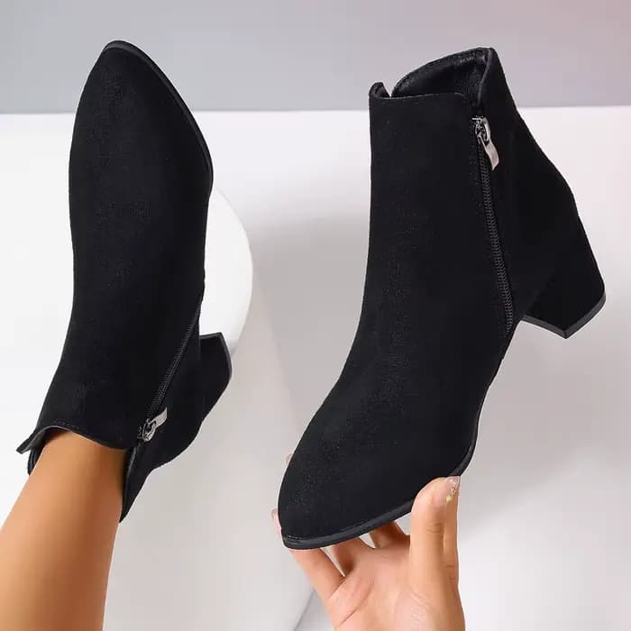Nouveau Bottines simples bottes à talons carrés fermetures éclair latérales pointues daim talon haut mode
