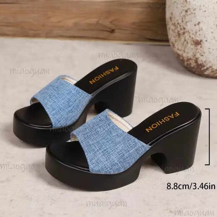 Mules en Denim à talons hauts pour femmes, pantoufles à talons épais, sandales coulissantes à bout ouvert, chaussures d'été décontractées à la mode Zapatos De Mujer