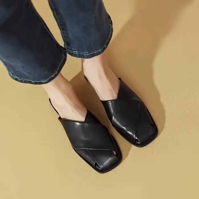 Femmes Mules 2025 été élégant carré bout fermé pantoufles plates