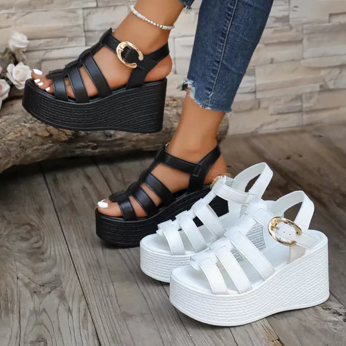 Femmes cheville boucle sandales à talons compensés été 2025 tendance plate-forme chaussures respirantes