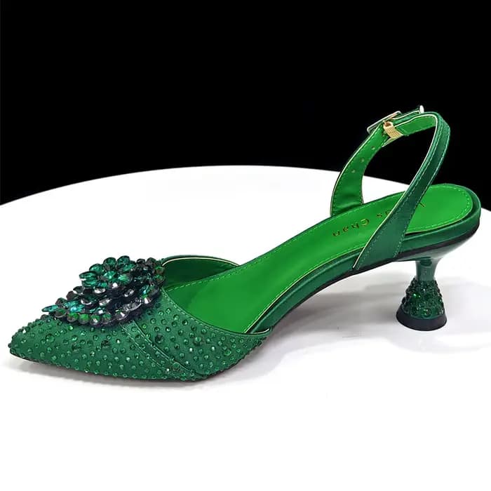 Ensemble élégant de talons hauts et sac en strass vert - Mode africaine tendance pour femmes - Dernier design de style INS