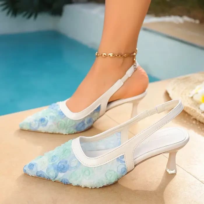 Sandales à bride arrière en dentelle blanche pour femme
