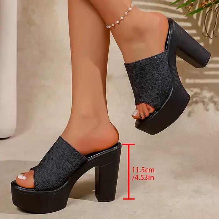 Sandales à talons hauts en jean bleu pour femme, collection été 2026, plateforme épaisse, talons massifs, mules femme grande taille 43, chaussures de soirée tendance