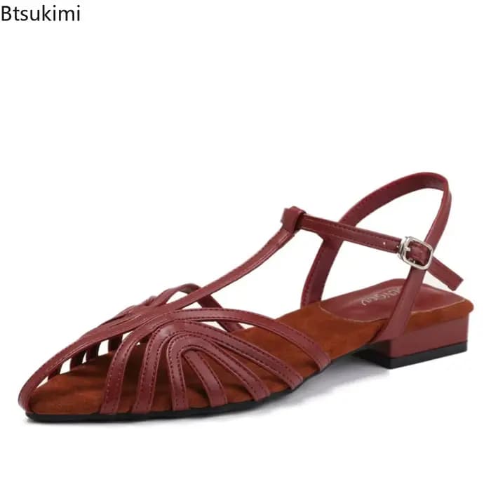 Nouvelles sandales plates à talon carré et bride en T pour femme 2026