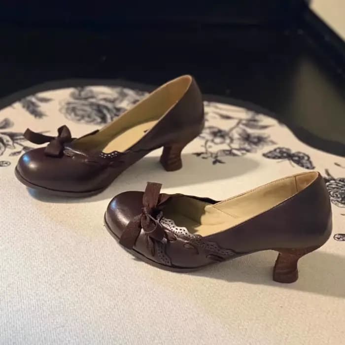 Escarpins Vintage marron à talons épais pour femmes