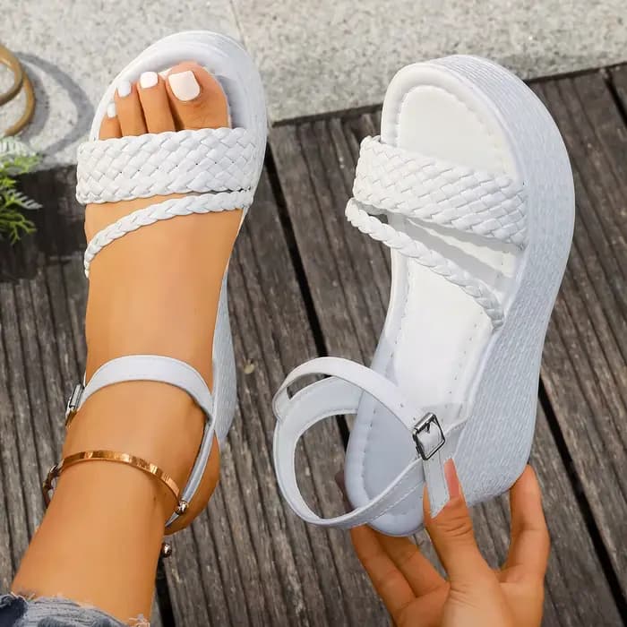 Sandales à plateforme épaisse blanche en cuir Pu pour femmes
