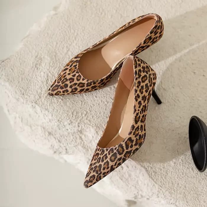 Bout pointu Talon bas Chaussures à talons hauts Imprimé léopard Rose Vert Noir Rouge