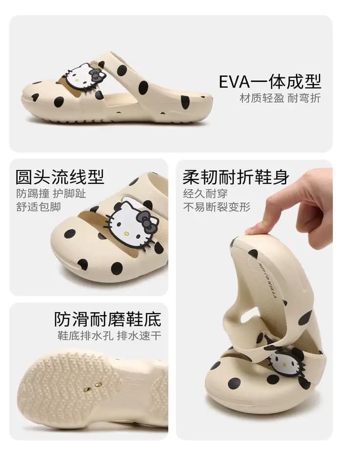 Sandales et pantoufles d'extérieur HelloKitty pour femme, été, mignonnes, antidérapantes, pour la natation, la plage, chaussures à trous.