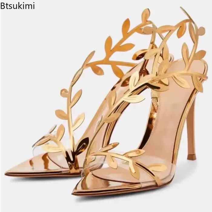 Escarpins Femme Tendance Été 2026 – Sandales Sexy Dorées à Talons Hauts Fins et Bout Ouvert pour Dames