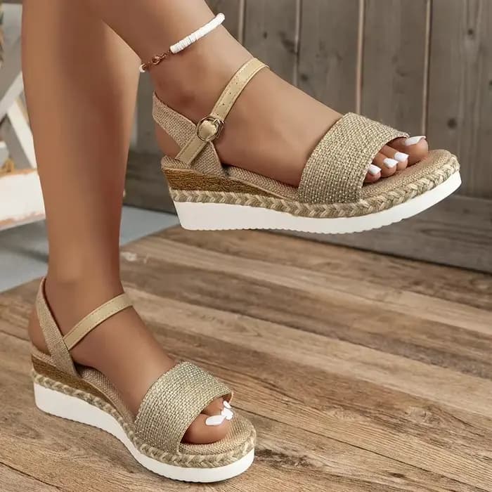 Espadrilles en toile sandales compensées pour femmes 2025 été décontracté bride à la cheville plate-forme