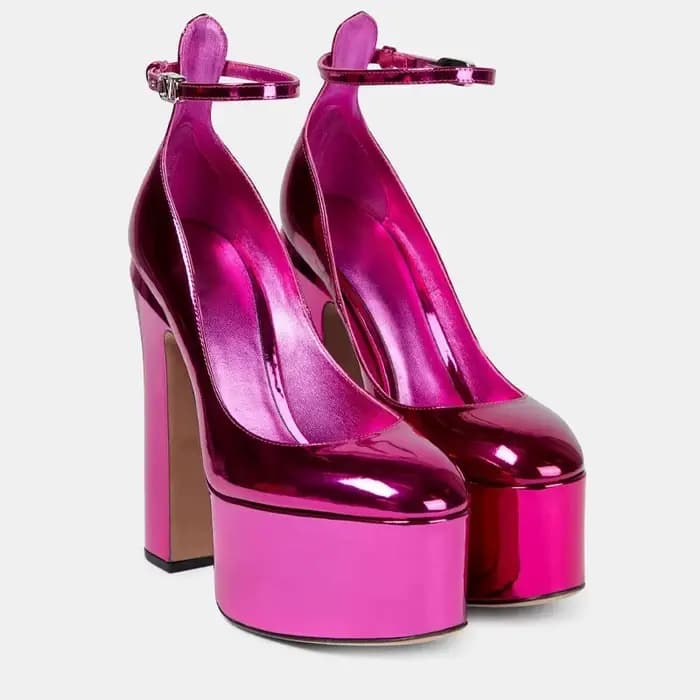 Europe et amérique talons Ultra hauts plate-forme sandales pour femmes bout rond talon brut femme pompes en cuir verni dame chaussures simples